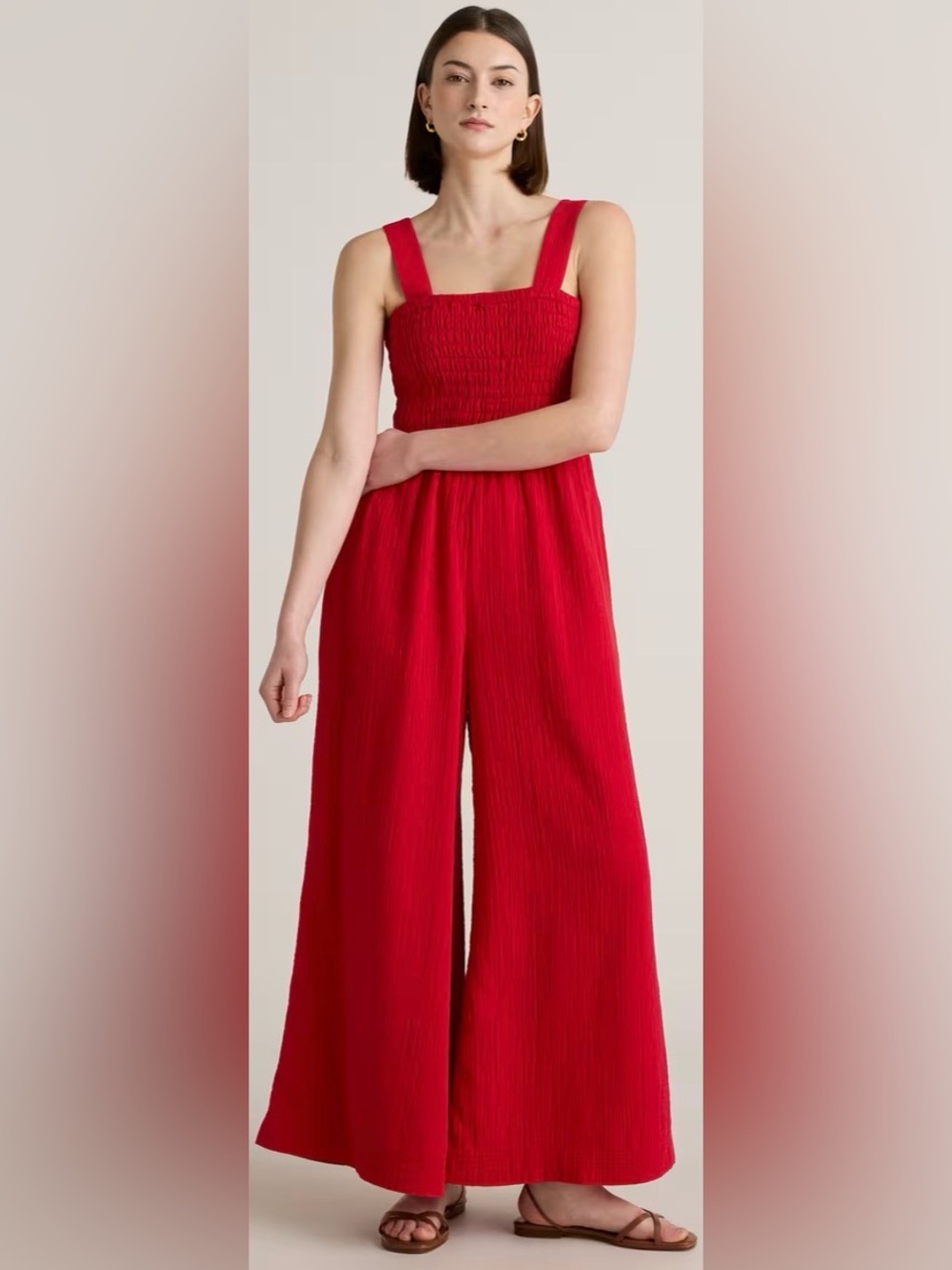 Quince 100% Organic Cotton Gauze Smocked Wide Leg Jumpsuit